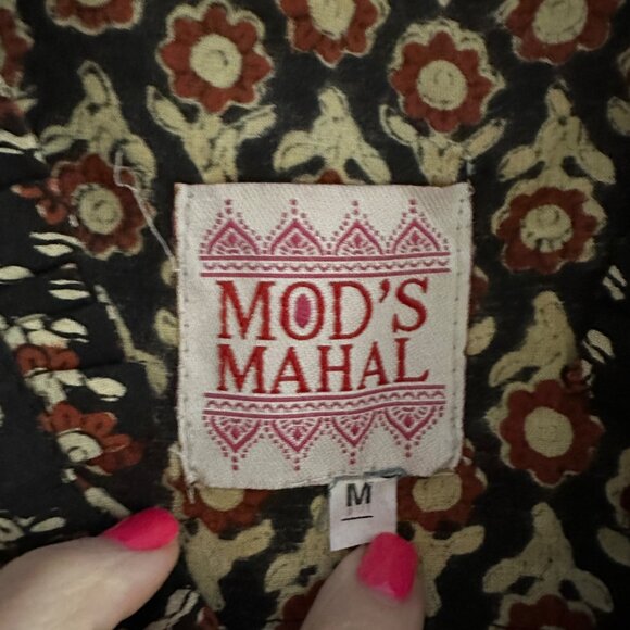 Mod’s Mahal Floral Button Up Shirt Womens Size M Block Print Boho Cotton Prairie - Picture 5 of 7